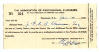 Receipts and membership certificate from The Association of Professional Engineers