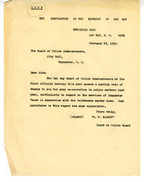 Letter to Board of Police Commissioners, Vancouver from R.F. Blandy, Police Board Clerk, Oak Bay: 27-Feb-39
